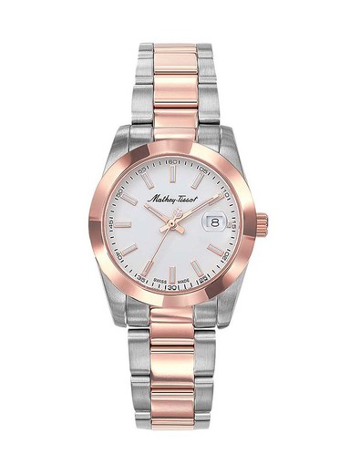 Reloj Mathey Tissot Swiss Made de mujer acero bicolor Ref D450RA MATHYI acero inoxidable 316L Rose Gold, calendario sumergible 5ATM