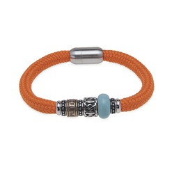 Referencia: BB049O Pulsera Plata de Palo de nylon naranja con cierre magnético y piezas de acero inoxidable