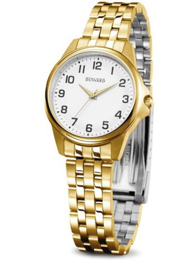 Reloj Duward mujer ELEGANCE Nkecha Ref D25340.12 esfera blanca de acero inoxidable 316L con IP dorado