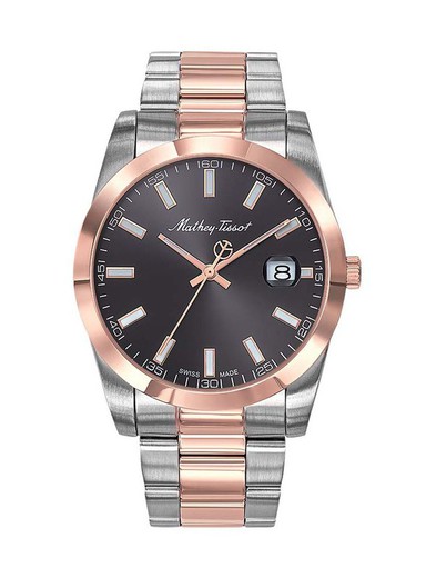 Reloj MATHEY TISSOT de hombre rose Gold PVD modelo H450RN acero inoxidable 316L bicolor con calendario y esfera negra