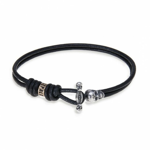 SB017X Pulsera PLATA DE PALO con calavera de plata