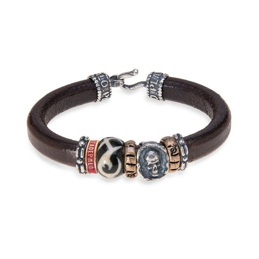 SB025X Pulsera Plata de Palo Skull con resina y bronce