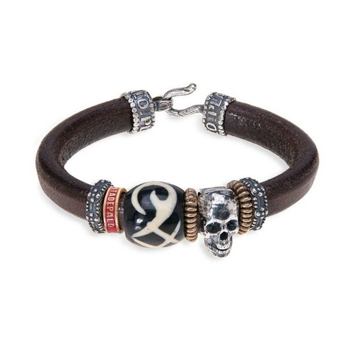 SB026X Pulsera Plata de Palo Skull bronce y resina