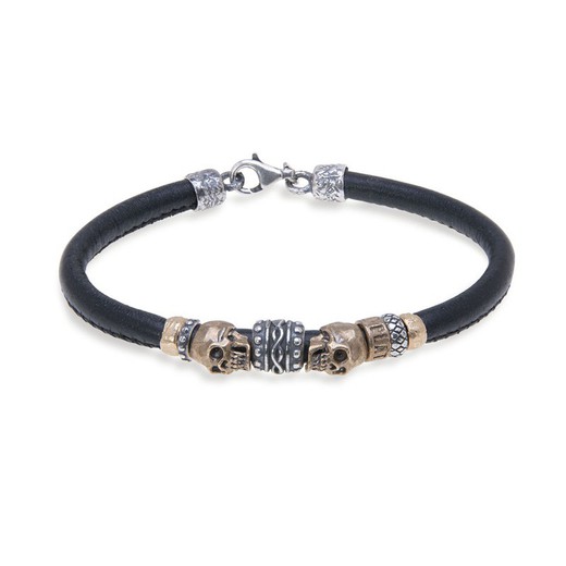 SB078X Pulsera Plata de Palo calaveras Skull de plata y bronce