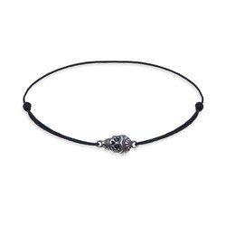 SB083N Pulsera Plata de Palo nylon negro con calavera de plata