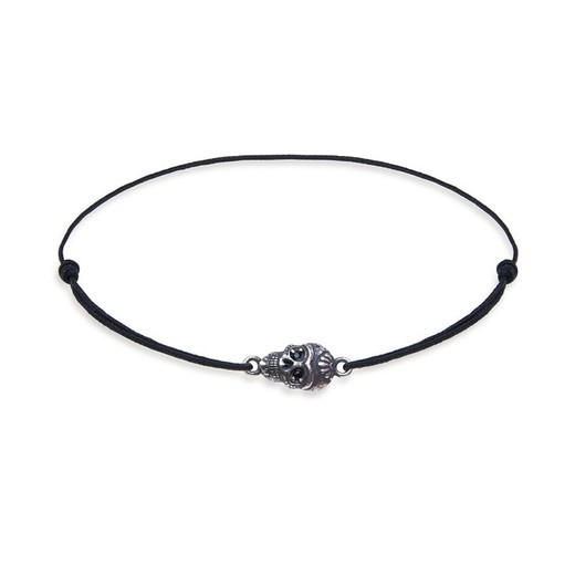 SB083N Pulsera Plata de Palo nylon negro con calavera de plata