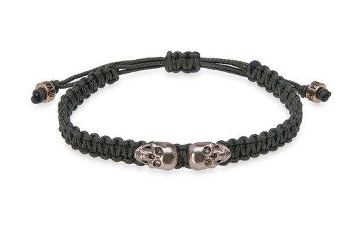 SB122V Pulsera Plata de Palo unisex de nylon verde con calaveras de bronce colección Draxiel cierre autoajustable