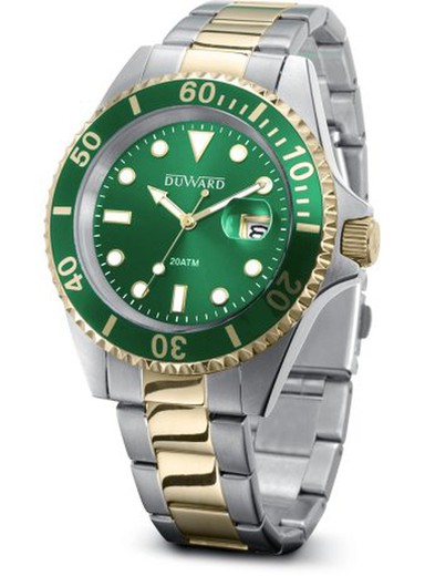 Reloj Duward de hombre modelo SPORT Storm Ref D95428.33 caja de acero inoxidable 316L bicolor con calendario esfera verde elegante