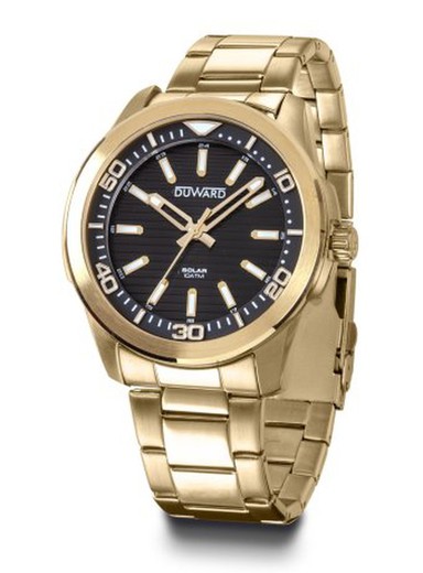 Reloj Duward de hombre colección SPORT Sun Ref D95343.12 de acero 316L IP dorado con esfera negra atractiva de carga solar