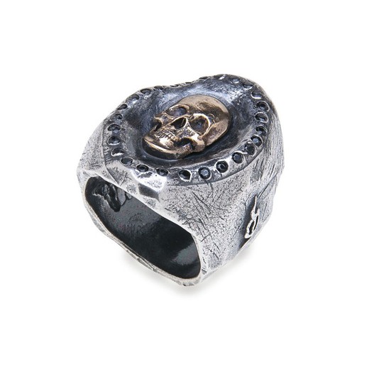 SR015X Anillo Plata de Palo calavera y pavés con circonitas negras