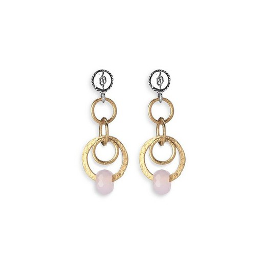 TE9D Pendientes Plata de Palo colección Trend en plata, bronce y cuarzo rosa