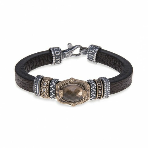 WB174X Pulsera de mujer PLATA DE PALO de piel, circonitas y cuarzo