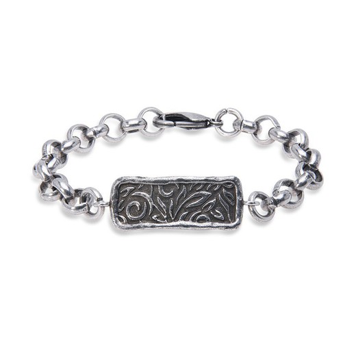 WB382X Pulsera Plata de Palo modelo Aura unisex chapada en Plata de 10 micras con pieza central labrada y chapada en Plata 10 micras