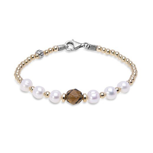 WB387X Pulsera Plata de Palo Almeda de perlas para mujer pieza de cristal facetado brown