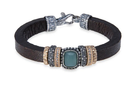 WB445X Pulsera Plata de Palo mujer de cuero con turquesa reconstituida colección Riven