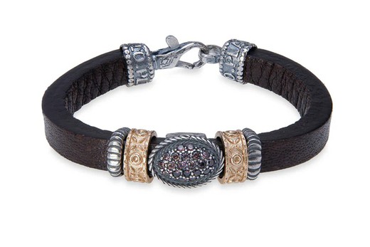 WB451X Pulsera Plata de Palo mujer de cuero con piezas de Plata 925 y circonitas modelo Fiora