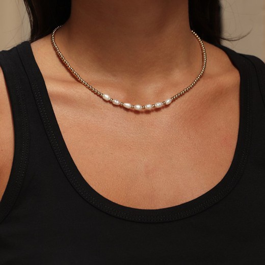 WN196X Collar Plata de Palo modelo Elaxi de perlas de agua dulce para mujer