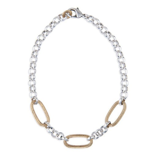 WN222X Collar Plata de Palo colección Samon para mujer en plata de 1ª ley con eslabones intercalados de bronce