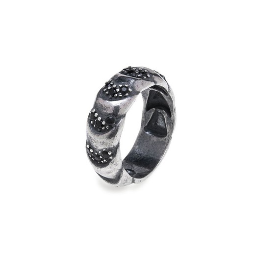 WR075X Anillo PLATA DE PALO con circonitas negras