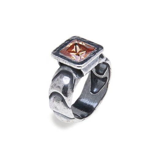 WR082N Anillo PLATA DE PALO mujer cuarzo citrino