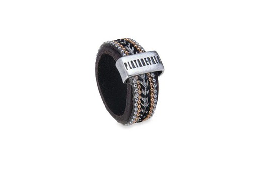 WR112X Anillo Plata de Palo mujer de cuero con pasamanería plateada