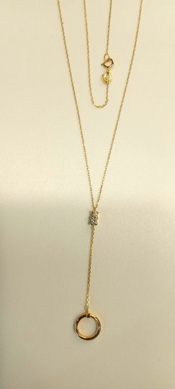 00-15 Colgante de mujer en oro de 18k con cadena fina y dos circonitas
