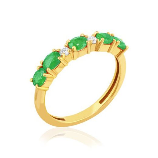 01-162747A Media alianza para mujer de oro con diamantes y esmeraldas