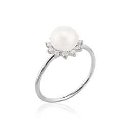 01-183956B Anillo mujer oro blanco con diamantes y perla cultivada central
