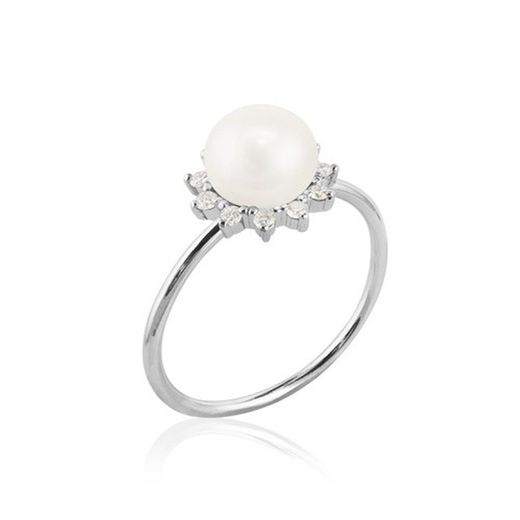 01-183956B Anillo mujer oro blanco con diamantes y perla cultivada central