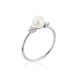 01-183957B Anillo mujer de oro blanco con perla cultivada y brillantes