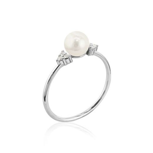 01-183957B Anillo mujer de oro blanco con perla cultivada y brillantes