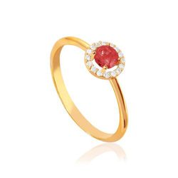 01-194331R Anillo oro rosa 18k con rosetón de diamantes y rubí