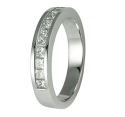 01-960663B Alianza mujer de brillantes talla princesa en oro blanco de 18K