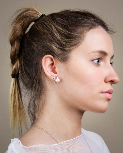 02-133503 Pendientes tu-yo oro blanco de mujer con perlas australianas y diamantes, cierre omega
