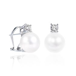 02-133503 Pendientes tu-yo oro blanco de mujer con perlas australianas y diamantes, cierre omega