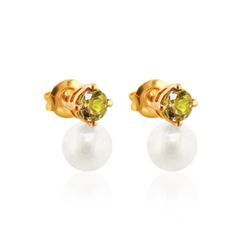 Pendientes de mujer bonitos y elegantes diseño Tu y Yo de oro con perla cultivada
