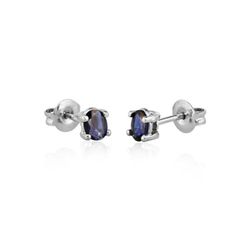 02-173853B Pendientes oro blanco con zafiro oval tipo botón
