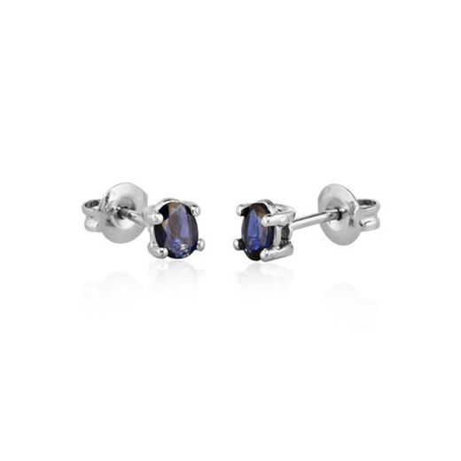 02-173853B Pendientes oro blanco con zafiro oval tipo botón