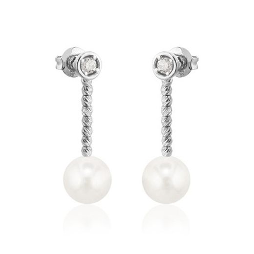 02-183887 Pendientes oro blanco largos de diamantes y perla australiana