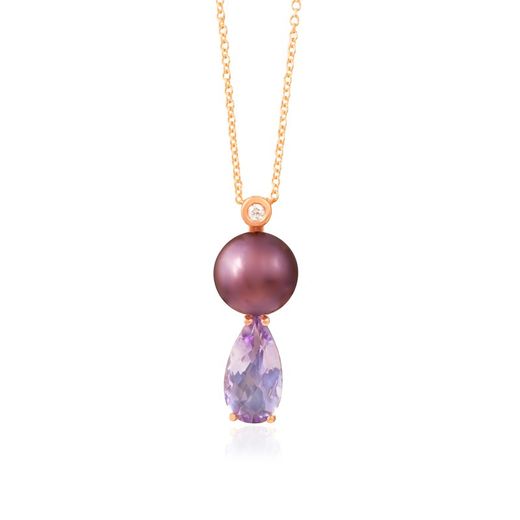 03-001056A Colgante de mujer en oro rosa, diamante, perla y amatista