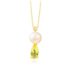 03-001056L Colgante mujer de oro con diamante, perla y cuarzo lemon