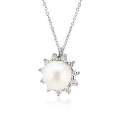 03-183956 Colgante mujer fino y elegante de oro blanco con diamantes y perla cultivada