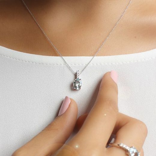 03-185981 Gargantilla de mujer elegante oro blanco 18k con aguamarina y tres brillantes
