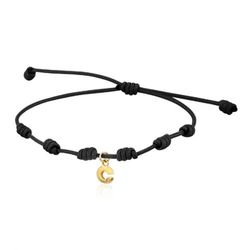 04-152952 Pulsera para mujer de macramé color negro con inicial de oro y diamante, muy cómoda y llevadera