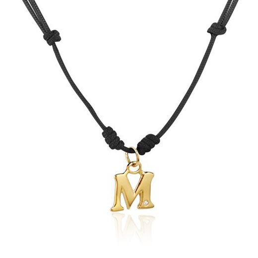 04-152952G Colgante mujer cordón de cuero inicial de oro con brillante