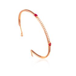 05-001086 Pulsera rígida mujer de oro 18k con rubíes y diamantes, muy fina, discreta y elegante