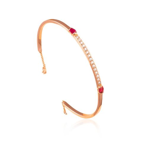 05-001086 Pulsera rígida mujer de oro 18k con rubíes y diamantes, muy fina, discreta y elegante