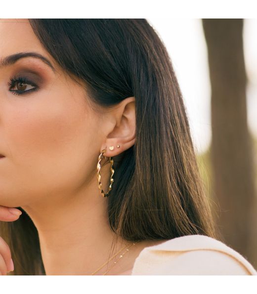 05-A459 Pendientes oro de 18K para mujer de Aro rizo ondulados con greca
