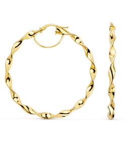 05-A459 Pendientes oro de 18K para mujer de Aro rizo ondulados con greca