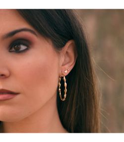 05-A459 Pendientes oro de 18K para mujer de Aro rizo ondulados con greca
